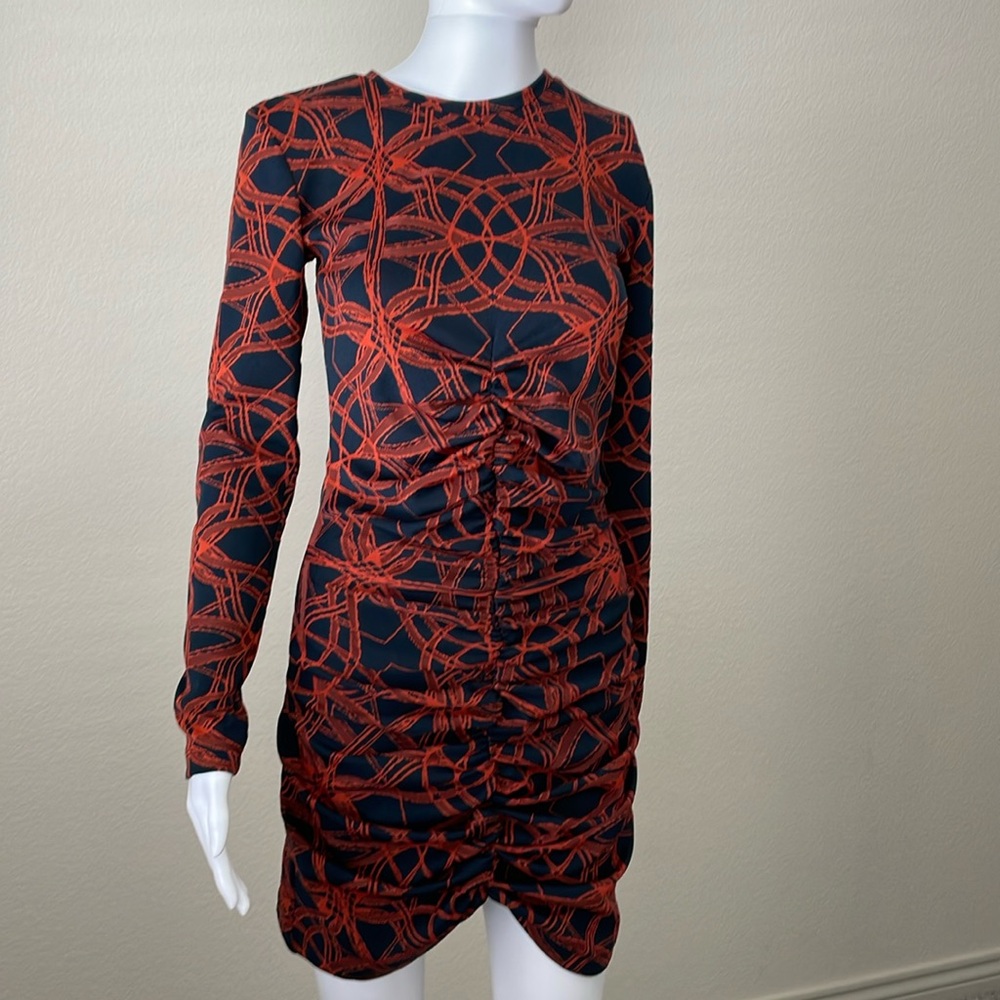 Zara Ruched front and side long sleeve mini dress Bodycon fit, stretch fabric.